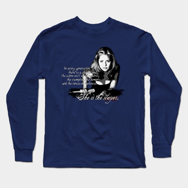 Buffy The Vampire Slayer BW Long Sleeve T-Shirt by CursedRose
